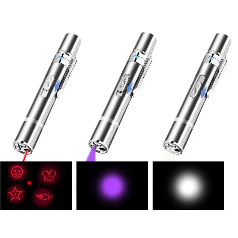 Interactive Cat Laser Pointer Toy with 5 Modes, USB Rechargeable Long Range LED Chaser for Indoor Cats - Portable Exercise and Training Tool